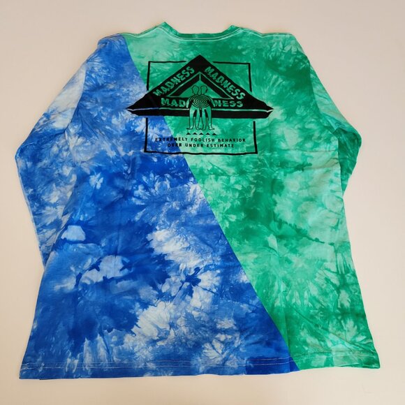 Madness Skateboard Tie Dye Split Green and Blue Long Sleeve T Shirt Large NWT - Picture 2 of 10